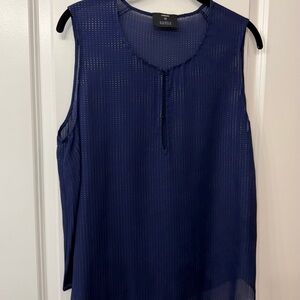 L'AGENCE Deep Blue Sheer Silk Sleeveless Blouse